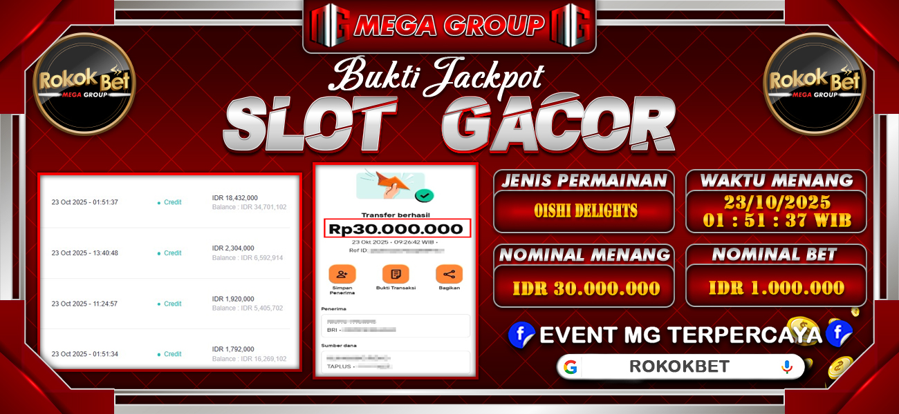 Bukti JP situs Rokokbet hari Kamis, 23 Oktober 2025