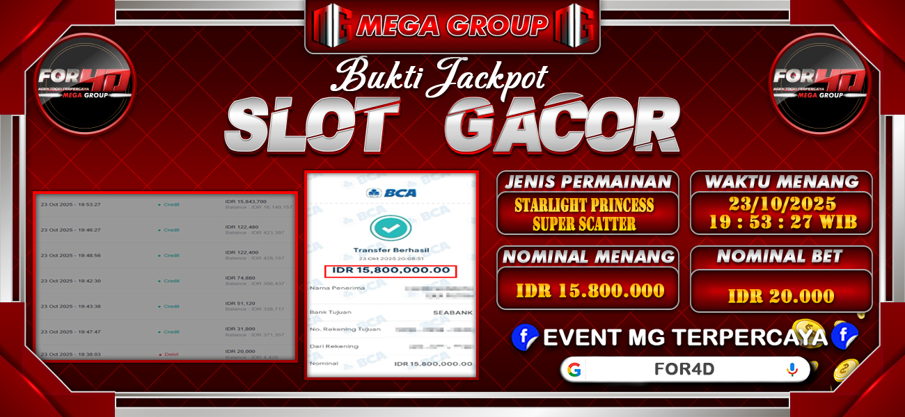 Bukti JP situs For4D hari Kamis, 23 Oktober 2025