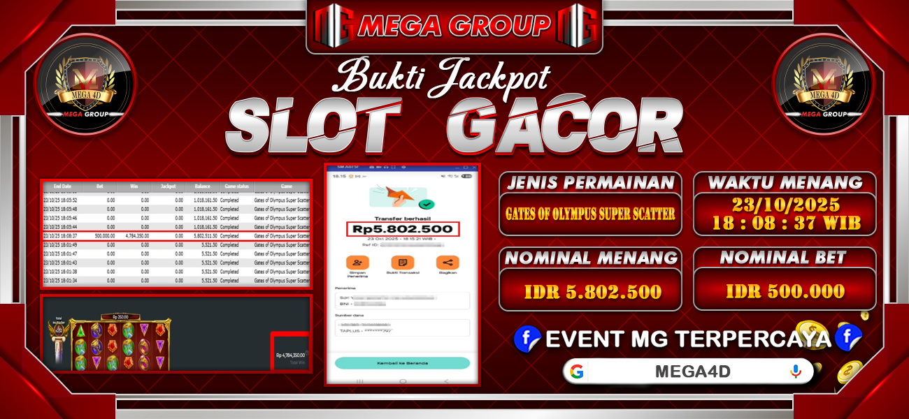 Bukti JP situs Mega4D hari Kamis, 23 Oktober 2025