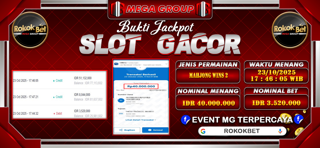 Bukti JP situs Rokokbet hari Kamis, 23 Oktober 2025