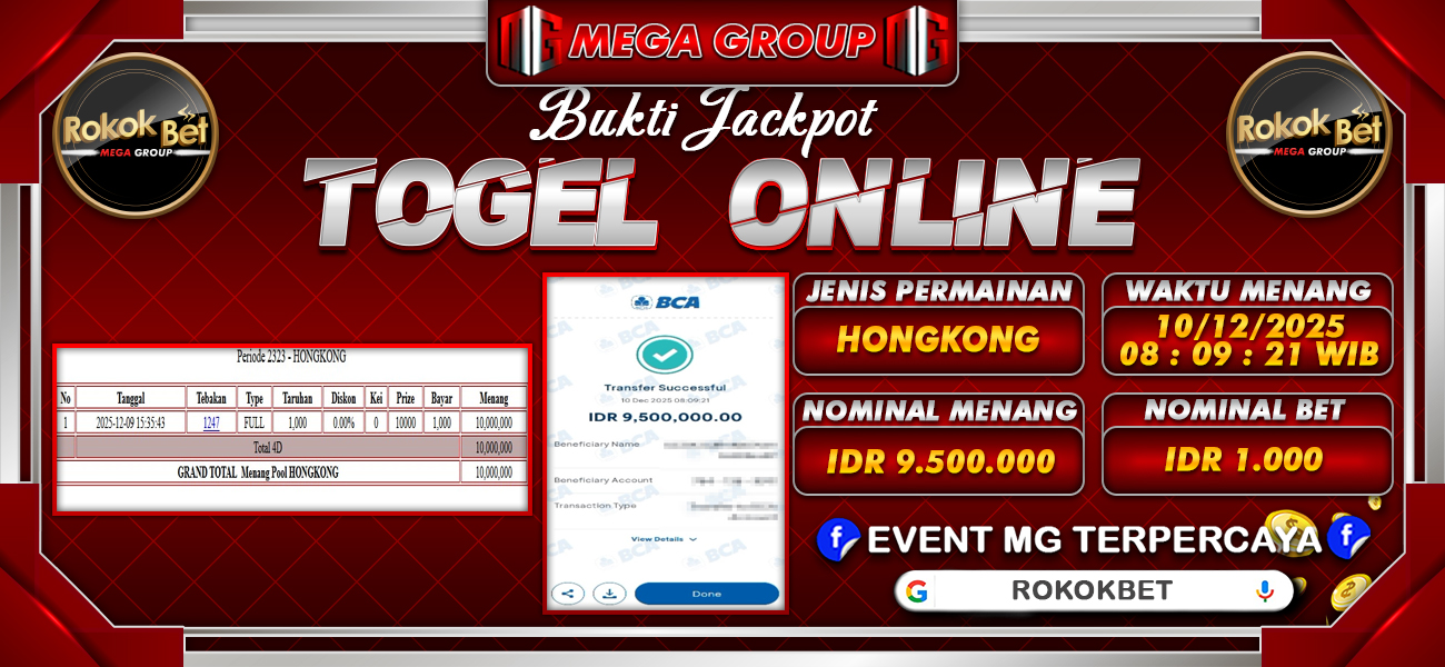 Bukti JP situs Rokokbet hari Rabu, 10 Desember 2025