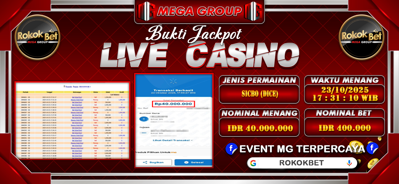 Bukti JP situs Rokokbet hari Kamis, 23 Oktober 2025