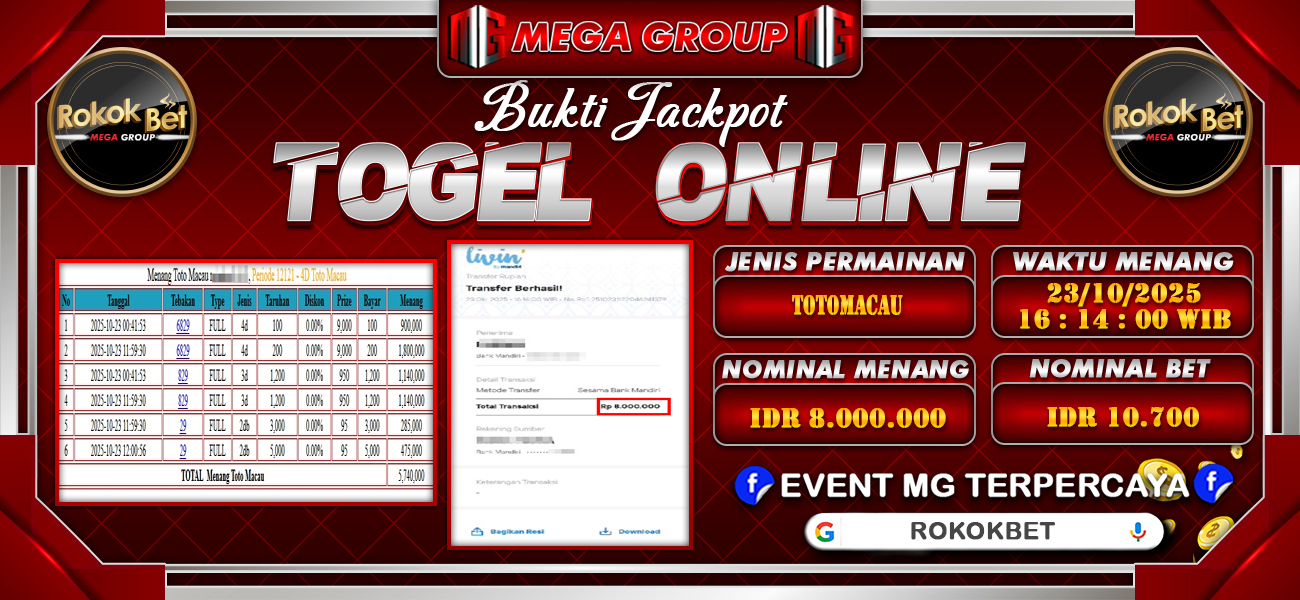 Bukti JP situs Rokokbet hari Kamis, 23 Oktober 2025
